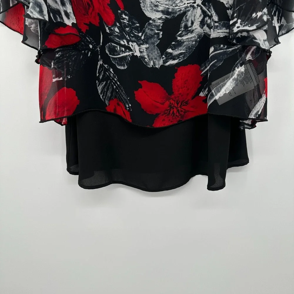 Joseph Ribkoff Top Shirt Size 10 Chiffon Overlay 3/4 Kimono Sleeve Romantic Boho - Picture 5 of 12